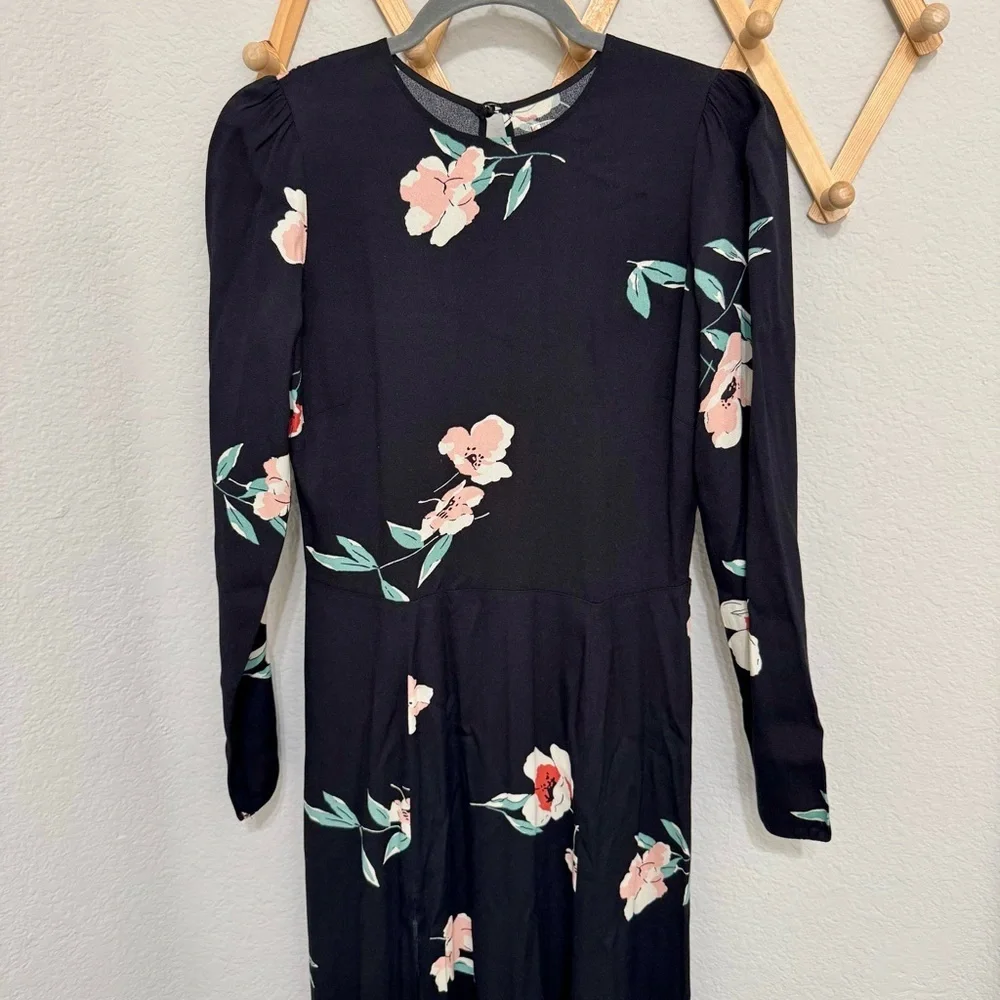 Reformation Vanessa Floral Ornament Rayon Blend Slit Longsleeve Dress Size 4